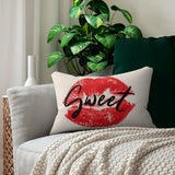 Decorative Lumbar Throw Pillow, Sweet Lips Kiss - Beige Black