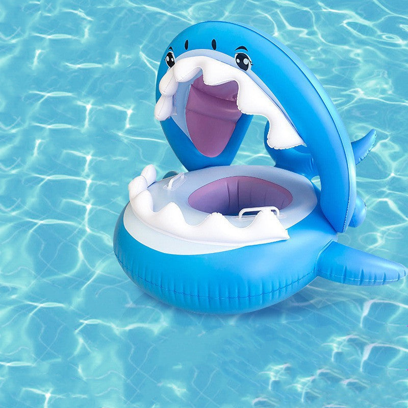 Inflatable Swimming Ring For Kids With Awning Shark Seat