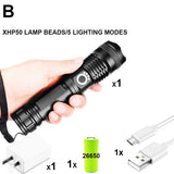 LED XHP50.2 Ultra Bright Most Powerful Flashlight USB Zoom Led Torch