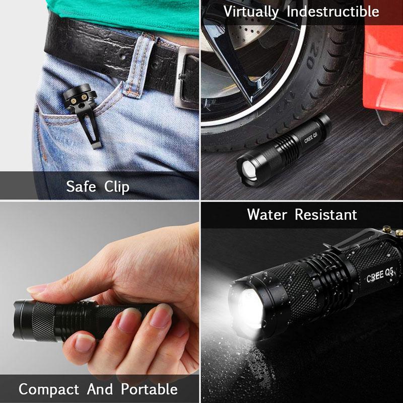 LED Flashlight 2000LM Q5 Mini Portable Torch Adjustable Zoom Flash