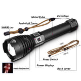 Super Powerful XHP90 LED Flashlight LED Torch USB Lamp Zoom Tactical