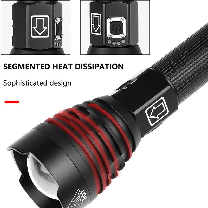 Super Powerful XHP90 LED Flashlight LED Torch USB Lamp Zoom Tactical