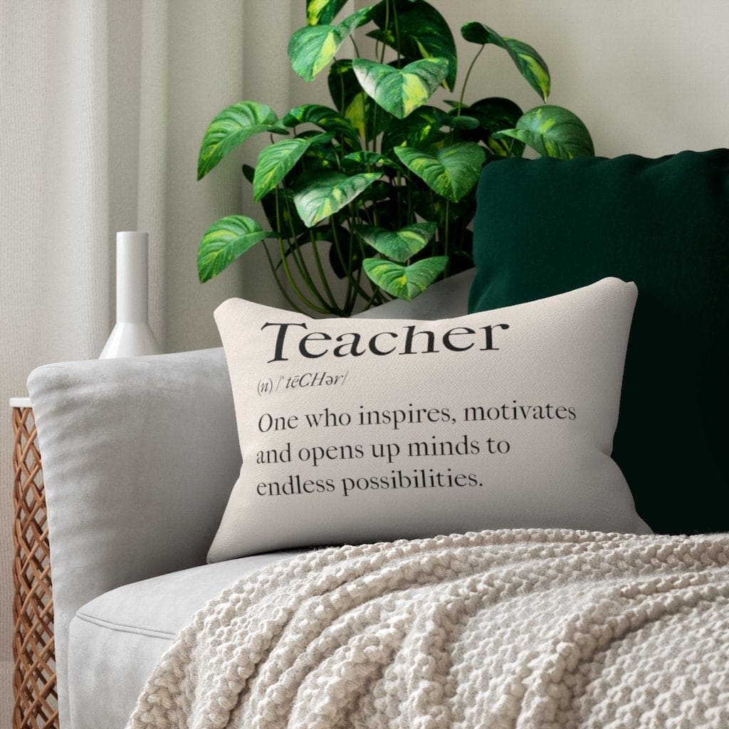 Decorative Lumbar Throw Pillow, Black and Beige Teachers Inspire Word